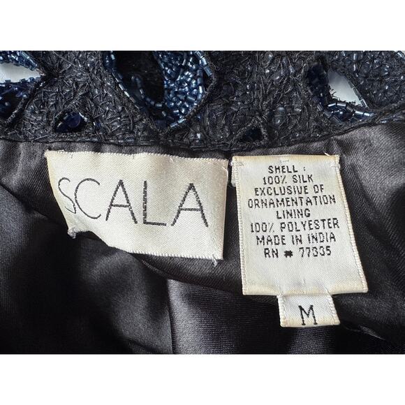 SCALA Long Beaded One-Shouldered Formal Gown in Navy Size Medium/ 6-8 - Picture 11 of 11